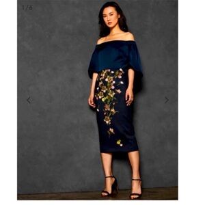 Ted Baker Navy Floral Midi Dress